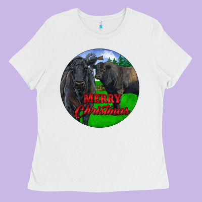 Black Angus Cattle And Bull Merry Christmas Ladies Tee Designed By Ranaportraitstore