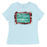 Baby Blue cowhide bandana wood background Ladies Tee - AdoDesignShop