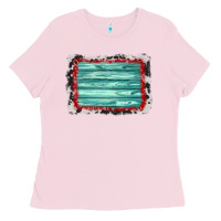 Bubblegum Pink cowhide bandana wood background Ladies Tee - AdoDesignShop
