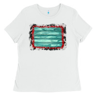 White cowhide bandana wood background Ladies Tee - AdoDesignShop