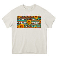 Cream aztec sunflower cowhide license plate Heavy Core Tee - Artiststas