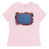 Bubblegum Pink cowhide bandana denim background Ladies Tee - AdoDesignShop