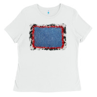 White cowhide bandana denim background Ladies Tee - AdoDesignShop
