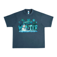Midnight Navy hello winter snowman Urban Heavy Tee - MaliasSmallBusiness