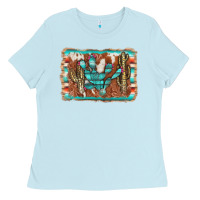Baby Blue cactus cowhide serape Ladies Tee - AdoDesignShop