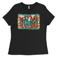 Black cactus cowhide serape Ladies Tee - AdoDesignShop
