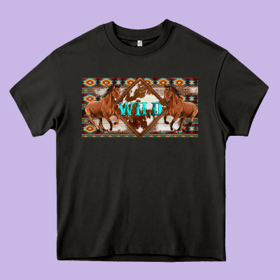 Aztec Horses And Wild With Cowhide License Plate Template Heavy Core Tee Designed By Artiststas