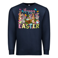 Navy Happy Easter bunnys Premium Sweatshirt - OliviaCreatesArt