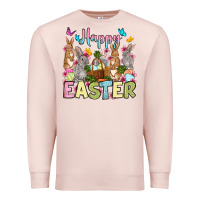 Pale Pink Happy Easter bunnys Premium Sweatshirt - OliviaCreatesArt