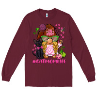 Burgundy cat mom  life gnome Long Sleeve Tee - BarkalooDesign