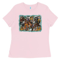 Bubblegum Pink bucking bronco rodeo revolver western background Ladies Tee - AdoDesignShop