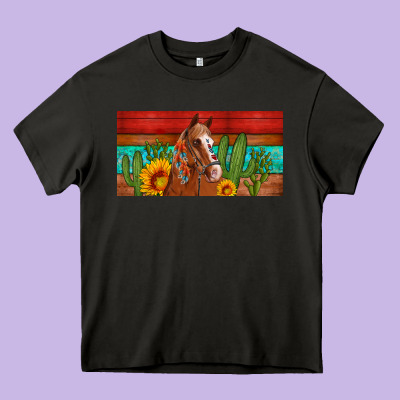 Aztec Horse Cactus And Sunflowers License Plate Template Heavy Core Tee Designed By Artiststas