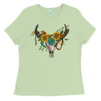 Boho Bullskull With Sunflower And Gemstone Ladies Tee | Teevron
