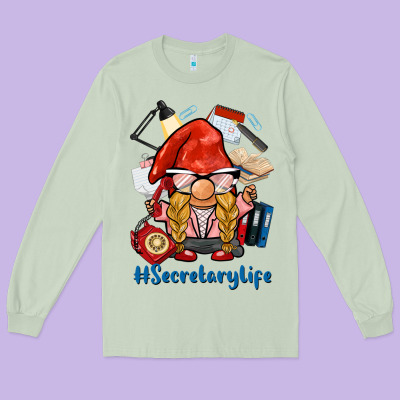 Secretary Life Gnome Long Sleeve Tee Designed By Barkaloodesign