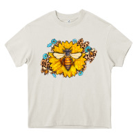 Cream bee sunflower leopard Heavy Core Tee - AdoDesignShop
