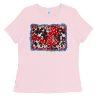 Bubblegum Pink bandana cowhide denim background Ladies Tee - AdoDesignShop