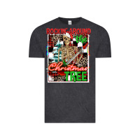 Vintage Black Rockin' around the Christmas tree skeleton Vintage Tee - NancyCooperArtShop