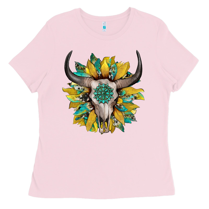 Boho Bullskull With Sunflower And Gemstone Ladies Tee by Artiststas | Teevron