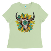 Matcha boho bullskull with sunflower and gemstone Ladies Tee - Artiststas