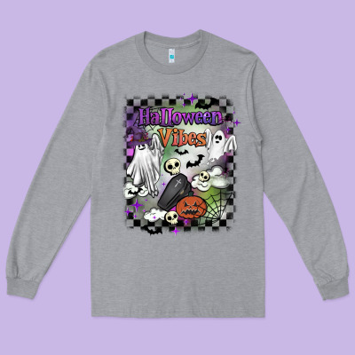 Halloween Vibes Long Sleeve Tee Designed By Barkaloodesign