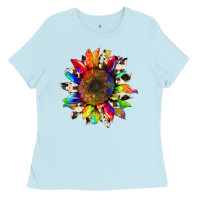 Tie Dye Sunflower With Cowhide Ladies Tee | Teevron