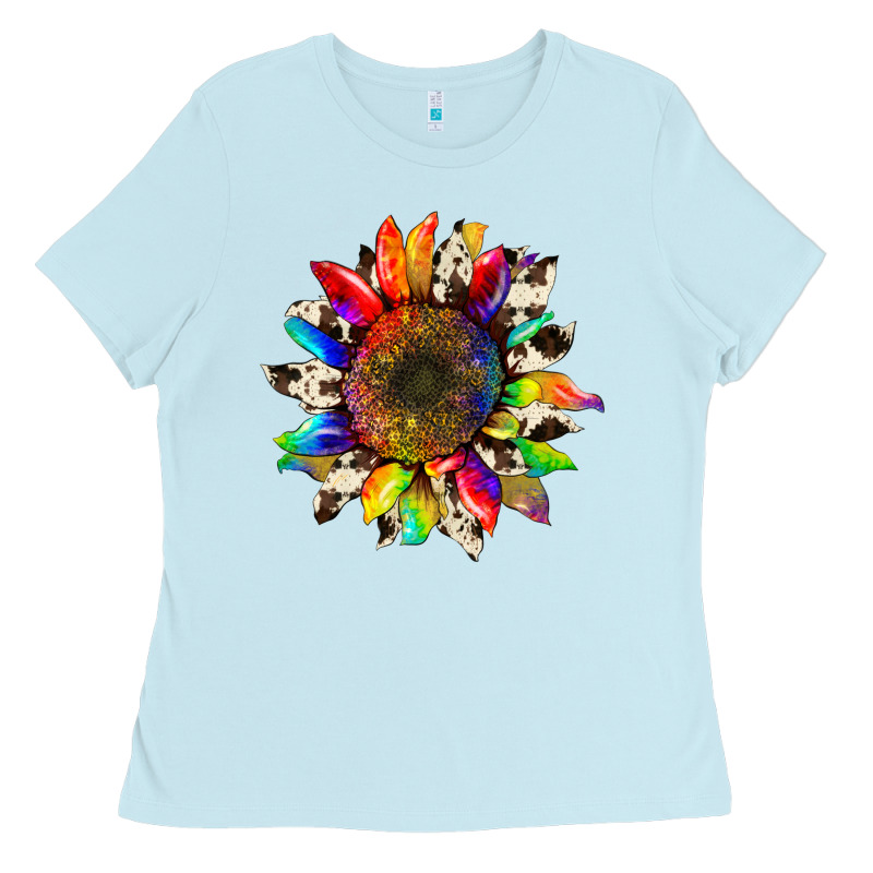 Tie Dye Sunflower With Cowhide Ladies Tee by Artiststas | Teevron