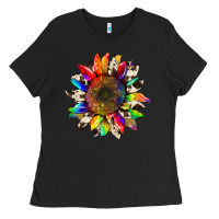 Black tie dye sunflower with cowhide Ladies Tee - Artiststas