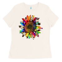 Bone tie dye sunflower with cowhide Ladies Tee - Artiststas