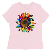 Bubblegum Pink tie dye sunflower with cowhide Ladies Tee - Artiststas