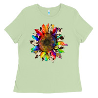 Matcha tie dye sunflower with cowhide Ladies Tee - Artiststas