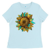 Baby Blue sunflower with leopard and turquoise Ladies Tee - Artiststas