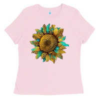 Bubblegum Pink sunflower with leopard and turquoise Ladies Tee - Artiststas