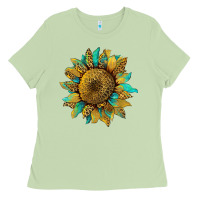 Matcha sunflower with leopard and turquoise Ladies Tee - Artiststas