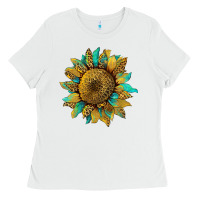 Sunflower With Leopard And Turquoise Ladies Tee | Teevron