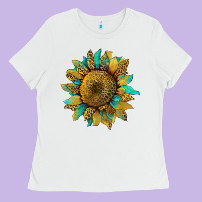 Sunflower With Leopard And Turquoise Ladies Tee Designed By Artiststas