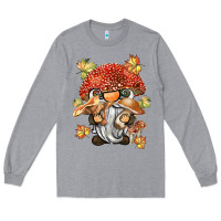 Heather Grey mushroom gnome Long Sleeve Tee - BarkalooDesign