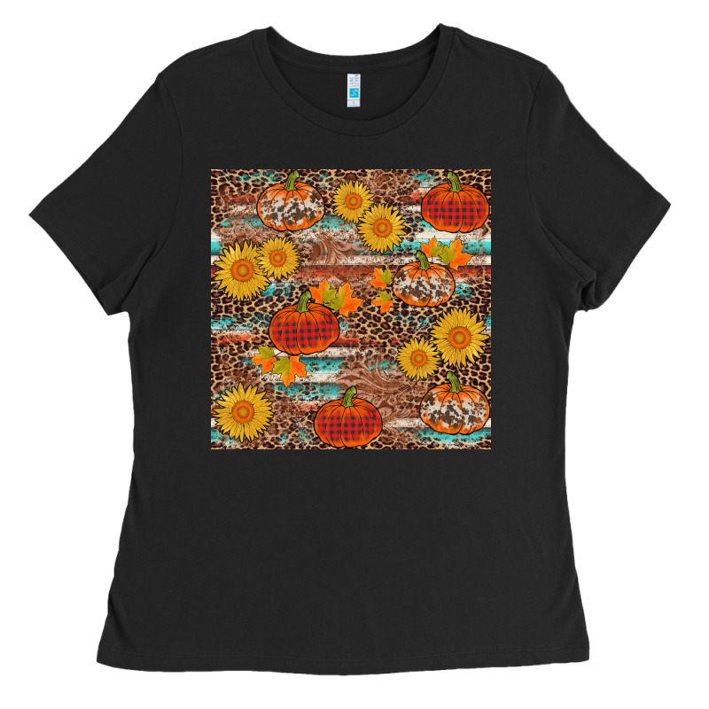 Pumpkin Plaid Sunflower Seamless Min Ladies Tee by AdoDesignShop | Teevron