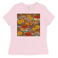 Bubblegum Pink pumpkin plaid sunflower seamless min Ladies Tee - AdoDesignShop