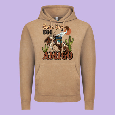 Check Your Ego Amigo Rodeo Cowboy Vintage Hoodie Designed By Maliassmallbusiness
