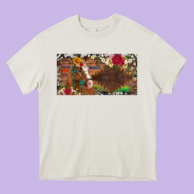 Western Turquoise Gemstone Horse Cowhide Leopard Floral Background Lic Heavy Core Tee Designed By Artiststas