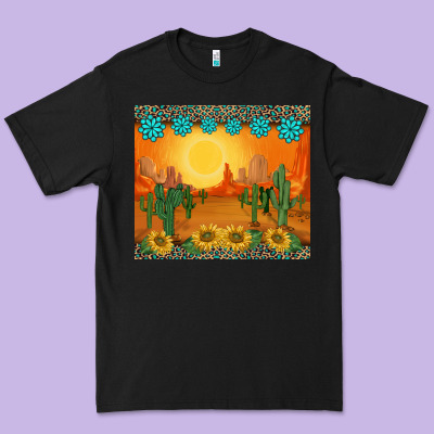 Western Sunset Cactus Sunflowers Gemstones Leopards Premium Tee Designed By Barkaloodesign