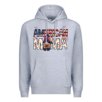Heather Grey American mama with gnome mothers day Premium Hoodie - HowdyJamesFarm