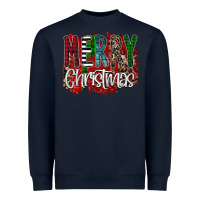 Navy Merry Christmas Buffalo Plaid Leopard Heavyweight Sweatshirt - Bettercallsaul