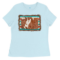 Baby Blue leopard serape cowhide  leather background Ladies Tee - AdoDesignShop