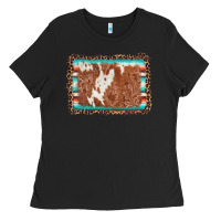 Black leopard serape cowhide  leather background Ladies Tee - AdoDesignShop