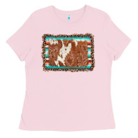 Bubblegum Pink leopard serape cowhide  leather background Ladies Tee - AdoDesignShop