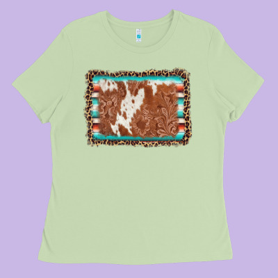 Leopard Serape Cowhide  Leather Background Ladies Tee Designed By Adodesignshop