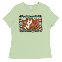 Matcha leopard serape cowhide  leather background Ladies Tee - AdoDesignShop