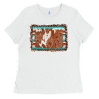 White leopard serape cowhide  leather background Ladies Tee - AdoDesignShop