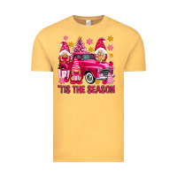 Vintage Mustard Tis' the season pink Christmas gnomes truck Vintage Tee - NancyCooperArtShop